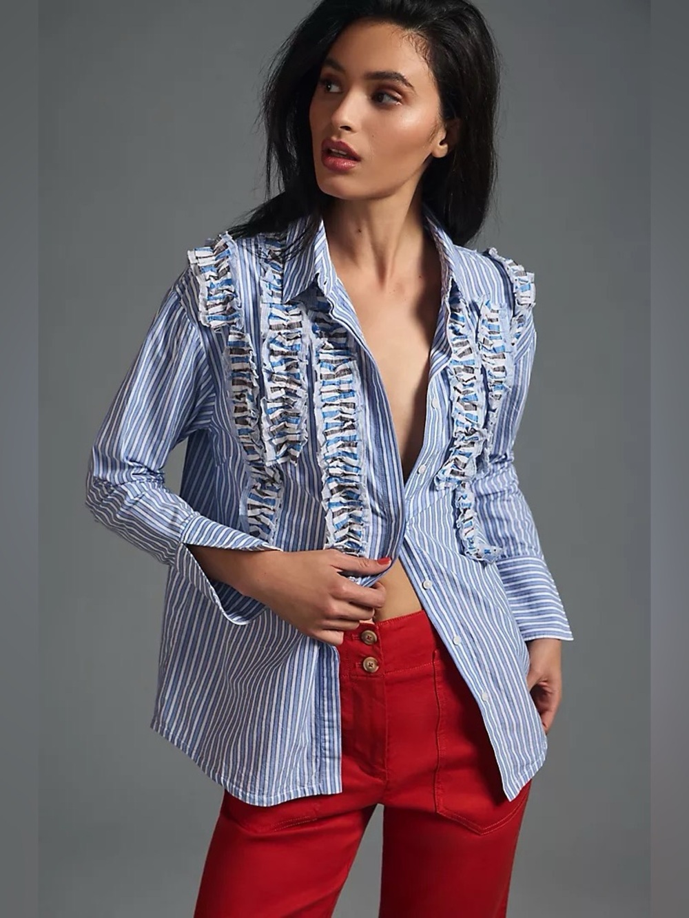 EUC Anthropologie Maeve Ruffled Buttondown, Size Small
